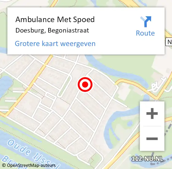 Locatie op kaart van de 112 melding: Ambulance Met Spoed Naar Doesburg, Begoniastraat op 10 oktober 2021 15:51