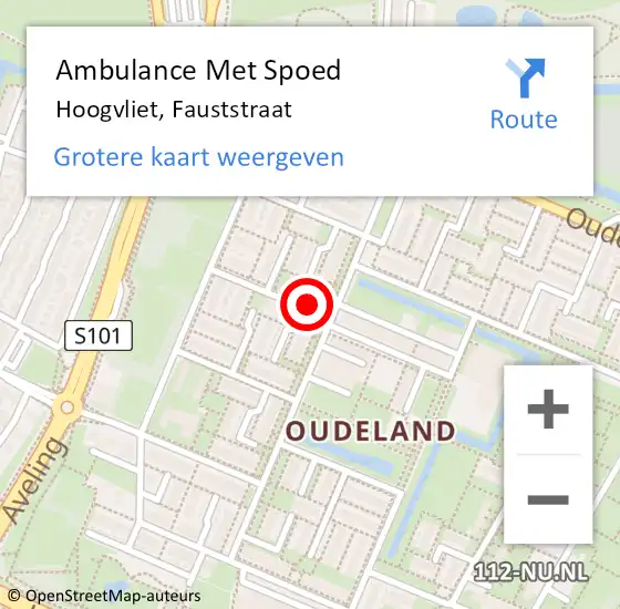 Locatie op kaart van de 112 melding: Ambulance Met Spoed Naar Hoogvliet, Fauststraat op 10 oktober 2021 19:26