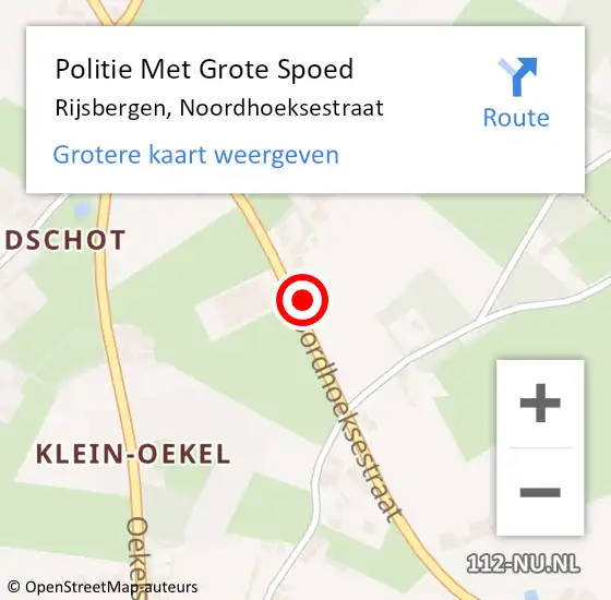 Locatie op kaart van de 112 melding: Politie Met Grote Spoed Naar Rijsbergen, Noordhoeksestraat op 10 oktober 2021 19:54