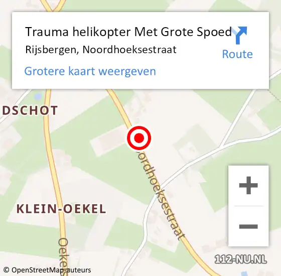 Locatie op kaart van de 112 melding: Trauma helikopter Met Grote Spoed Naar Rijsbergen, Noordhoeksestraat op 10 oktober 2021 19:56