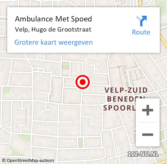 Locatie op kaart van de 112 melding: Ambulance Met Spoed Naar Velp, Hugo de Grootstraat op 10 oktober 2021 20:06