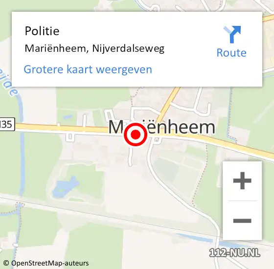 Locatie op kaart van de 112 melding: Politie Mariënheem, Nijverdalseweg op 11 oktober 2021 06:11