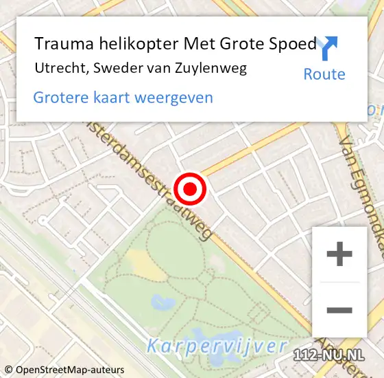 Locatie op kaart van de 112 melding: Trauma helikopter Met Grote Spoed Naar Utrecht, Sweder van Zuylenweg op 11 oktober 2021 07:32