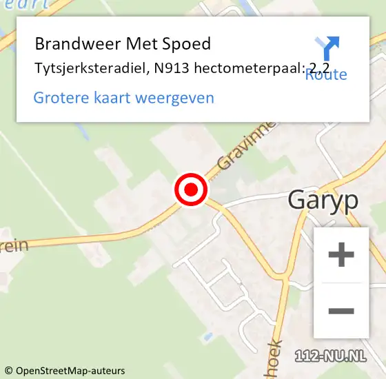 Locatie op kaart van de 112 melding: Brandweer Met Spoed Naar Tytsjerksteradiel, N913 hectometerpaal: 2,2 op 11 oktober 2021 09:56