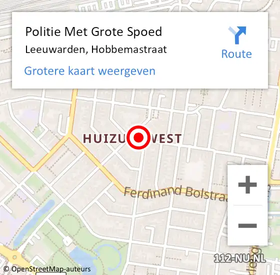 Locatie op kaart van de 112 melding: Politie Met Grote Spoed Naar Leeuwarden, Hobbemastraat op 11 oktober 2021 12:00
