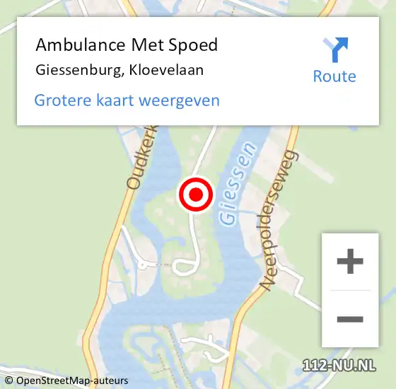 Locatie op kaart van de 112 melding: Ambulance Met Spoed Naar Giessenburg, Kloevelaan op 11 oktober 2021 12:26