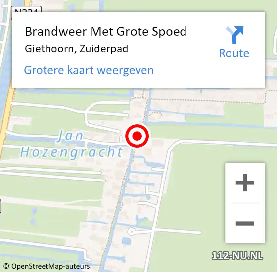 Locatie op kaart van de 112 melding: Brandweer Met Grote Spoed Naar Giethoorn, Zuiderpad op 11 oktober 2021 13:28