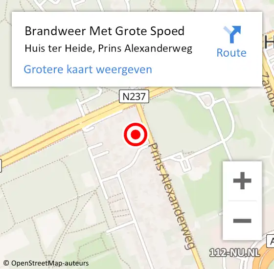 Locatie op kaart van de 112 melding: Brandweer Met Grote Spoed Naar Huis ter Heide, Prins Alexanderweg op 11 oktober 2021 13:37