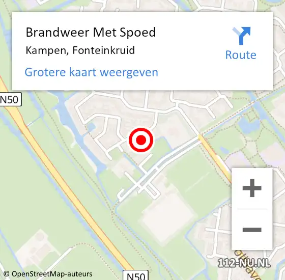 Locatie op kaart van de 112 melding: Brandweer Met Spoed Naar Kampen, Fonteinkruid op 11 oktober 2021 16:49