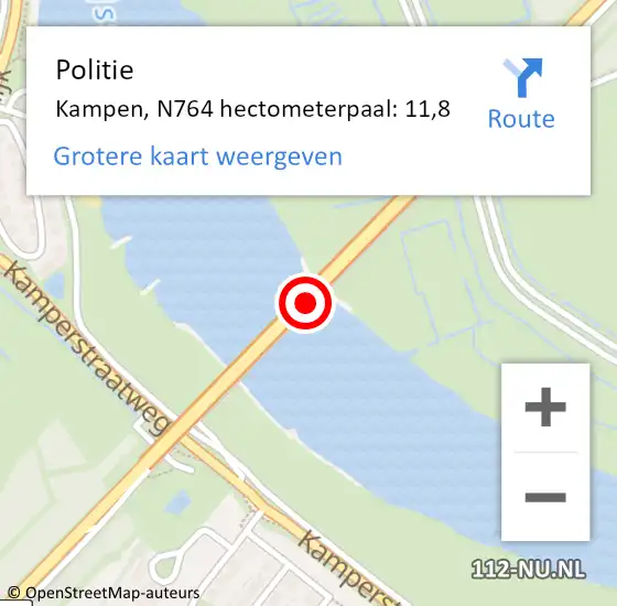 Locatie op kaart van de 112 melding: Politie Kampen, N764 hectometerpaal: 11,8 op 11 oktober 2021 17:05