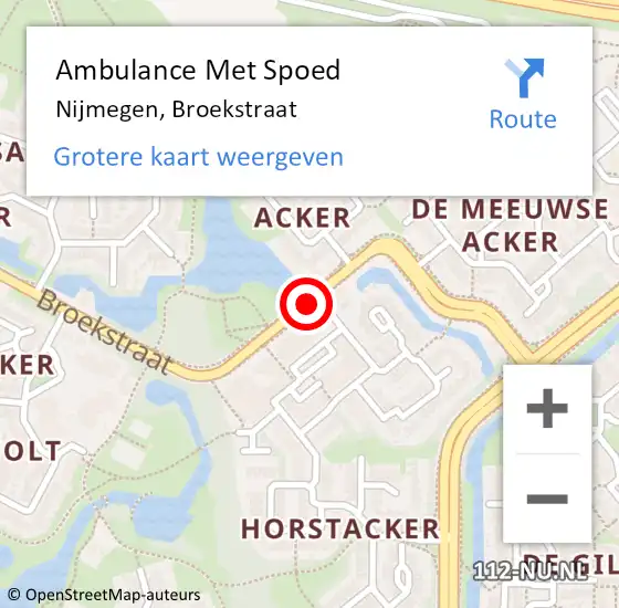 Locatie op kaart van de 112 melding: Ambulance Met Spoed Naar Nijmegen, Broekstraat op 11 oktober 2021 21:31