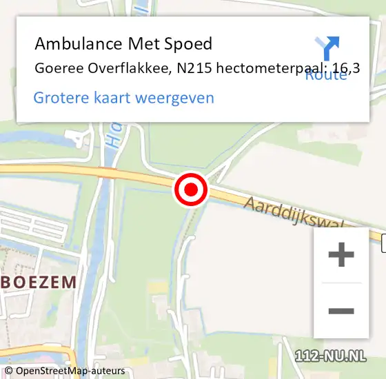 Locatie op kaart van de 112 melding: Ambulance Met Spoed Naar Goeree Overflakkee, N215 hectometerpaal: 16,3 op 12 oktober 2021 00:12