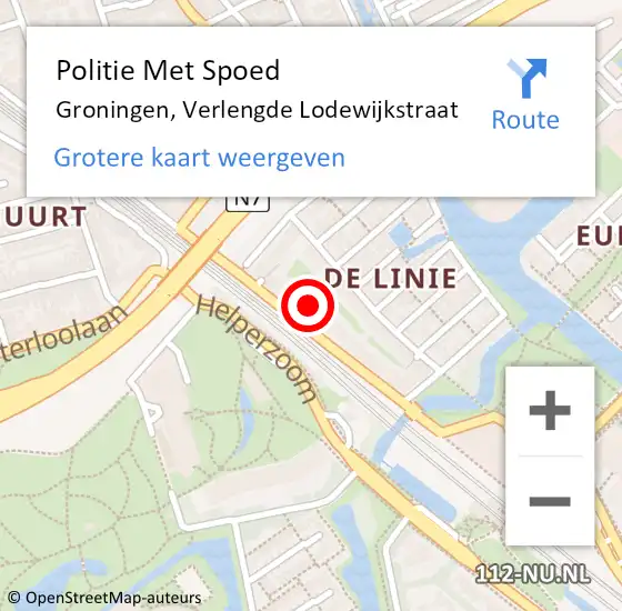 Locatie op kaart van de 112 melding: Politie Met Spoed Naar Groningen, Verlengde Lodewijkstraat op 12 oktober 2021 09:39