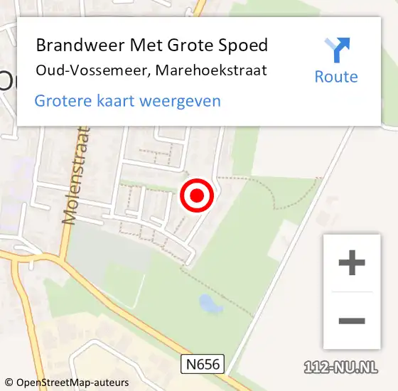 Locatie op kaart van de 112 melding: Brandweer Met Grote Spoed Naar Oud-Vossemeer, Marehoekstraat op 12 oktober 2021 11:20