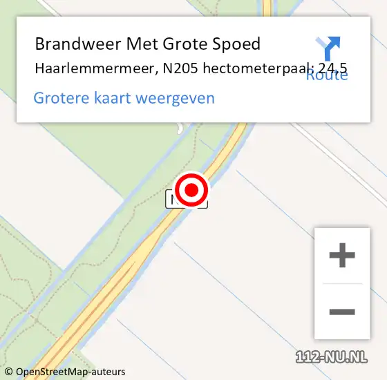 Locatie op kaart van de 112 melding: Brandweer Met Grote Spoed Naar Haarlemmermeer, N205 hectometerpaal: 24,5 op 12 oktober 2021 11:48