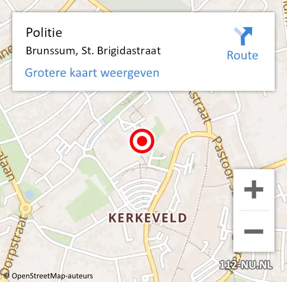 Locatie op kaart van de 112 melding: Politie Brunssum, St. Brigidastraat op 12 oktober 2021 13:24