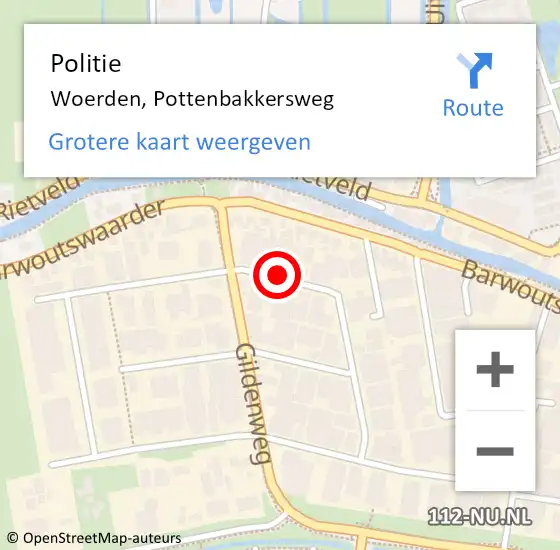 Locatie op kaart van de 112 melding: Politie Woerden, Pottenbakkersweg op 12 oktober 2021 13:35