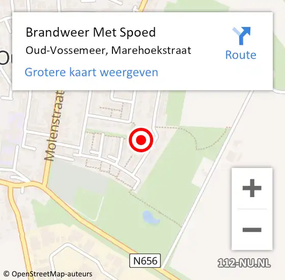 Locatie op kaart van de 112 melding: Brandweer Met Spoed Naar Oud-Vossemeer, Marehoekstraat op 12 oktober 2021 15:28