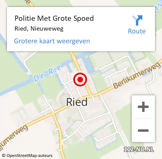Locatie op kaart van de 112 melding: Politie Met Grote Spoed Naar Ried, Nieuweweg op 12 oktober 2021 16:56
