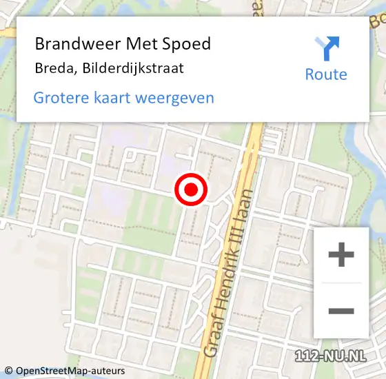Locatie op kaart van de 112 melding: Brandweer Met Spoed Naar Breda, Bilderdijkstraat op 12 oktober 2021 18:51