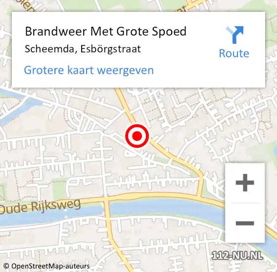 Locatie op kaart van de 112 melding: Brandweer Met Grote Spoed Naar Scheemda, Esbörgstraat op 12 oktober 2021 22:29