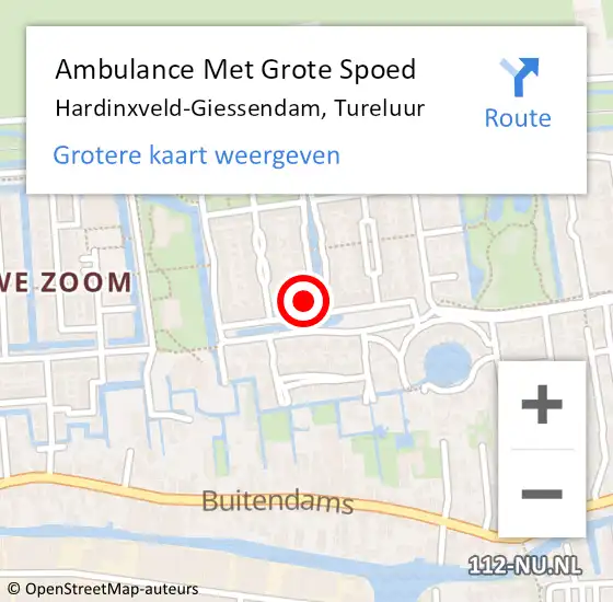 Locatie op kaart van de 112 melding: Ambulance Met Grote Spoed Naar Hardinxveld-Giessendam, Tureluur op 13 oktober 2021 13:40