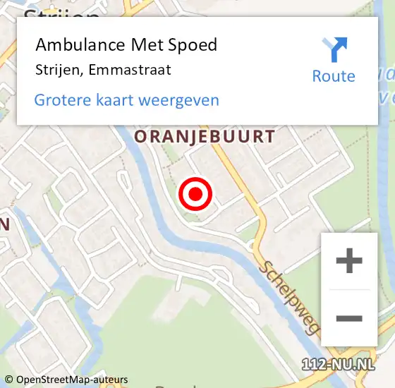 Locatie op kaart van de 112 melding: Ambulance Met Spoed Naar Strijen, Emmastraat op 13 oktober 2021 13:42