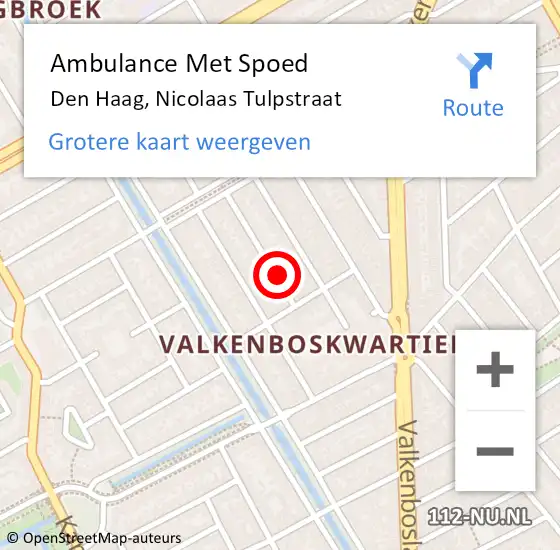 Locatie op kaart van de 112 melding: Ambulance Met Spoed Naar Den Haag, Nicolaas Tulpstraat op 13 oktober 2021 16:02