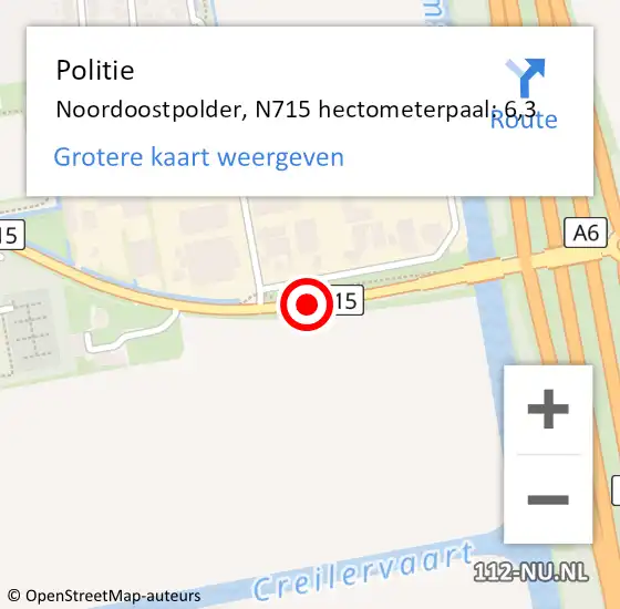 Locatie op kaart van de 112 melding: Politie Noordoostpolder, N715 hectometerpaal: 6,3 op 13 oktober 2021 16:53