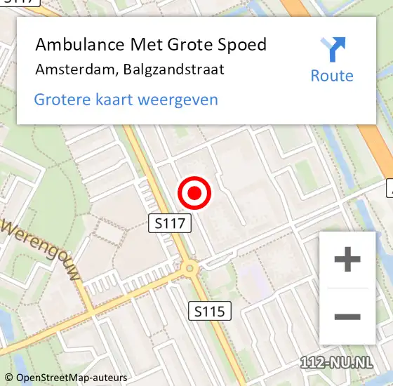 Locatie op kaart van de 112 melding: Ambulance Met Grote Spoed Naar Amsterdam, Balgzandstraat op 13 oktober 2021 20:13