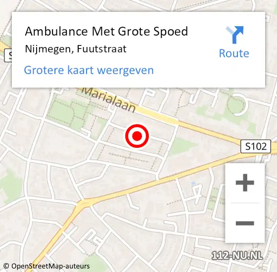 Locatie op kaart van de 112 melding: Ambulance Met Grote Spoed Naar Nijmegen, Fuutstraat op 13 oktober 2021 20:28