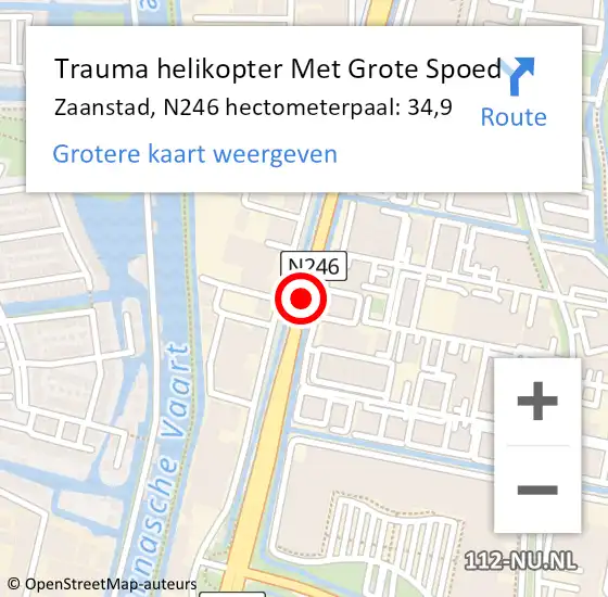 Locatie op kaart van de 112 melding: Trauma helikopter Met Grote Spoed Naar Zaanstad, N246 hectometerpaal: 34,9 op 13 oktober 2021 22:07