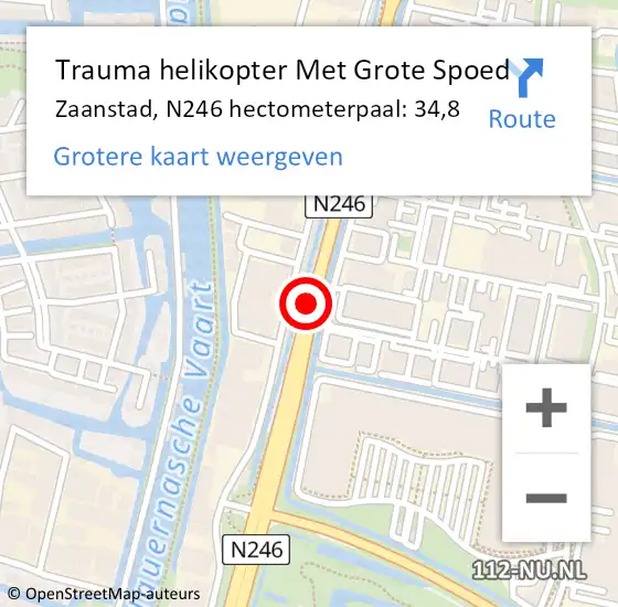 Locatie op kaart van de 112 melding: Trauma helikopter Met Grote Spoed Naar Zaanstad, N246 hectometerpaal: 34,8 op 13 oktober 2021 22:11