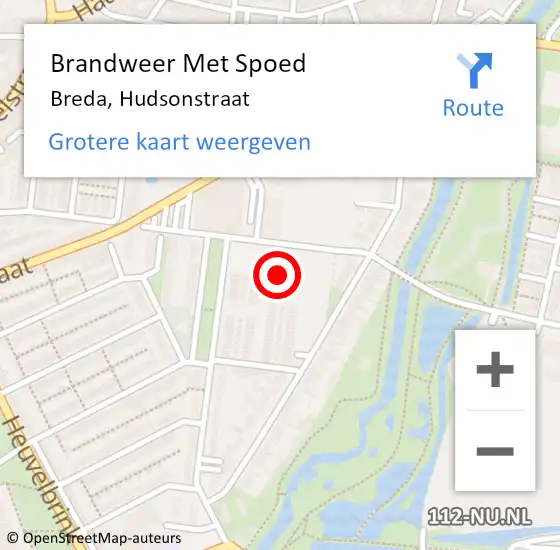 Locatie op kaart van de 112 melding: Brandweer Met Spoed Naar Breda, Hudsonstraat op 13 oktober 2021 23:07