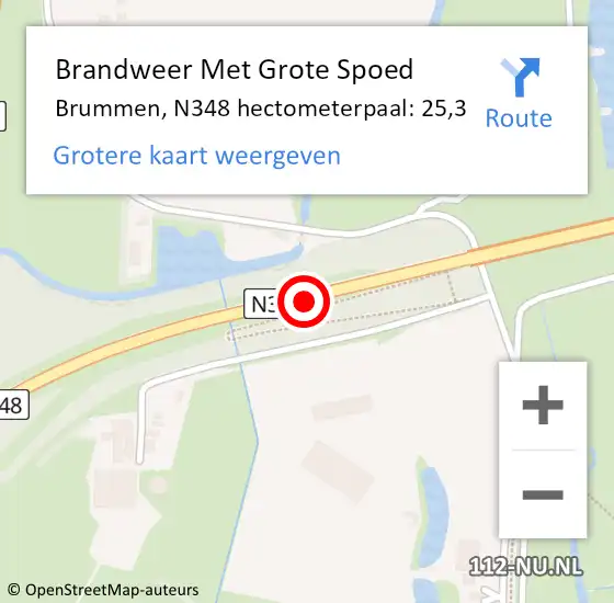 Locatie op kaart van de 112 melding: Brandweer Met Grote Spoed Naar Brummen, N348 hectometerpaal: 25,3 op 14 oktober 2021 07:47