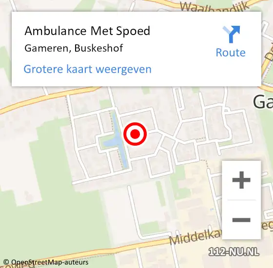 Locatie op kaart van de 112 melding: Ambulance Met Spoed Naar Gameren, Buskeshof op 14 oktober 2021 09:17