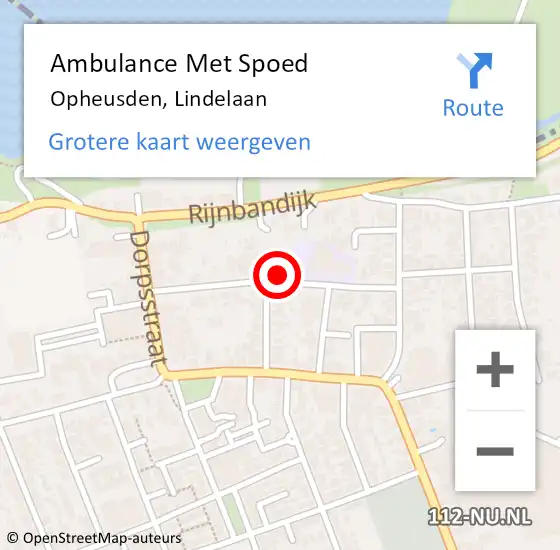 Locatie op kaart van de 112 melding: Ambulance Met Spoed Naar Opheusden, Lindelaan op 14 oktober 2021 11:32