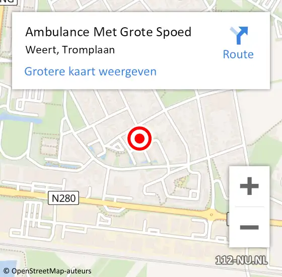 Locatie op kaart van de 112 melding: Ambulance Met Grote Spoed Naar Weert, Tromplaan op 14 oktober 2021 14:18