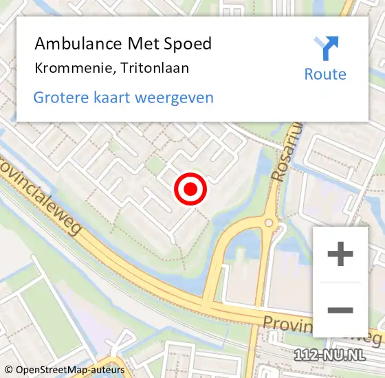 Locatie op kaart van de 112 melding: Ambulance Met Spoed Naar Krommenie, Tritonlaan op 14 oktober 2021 16:54