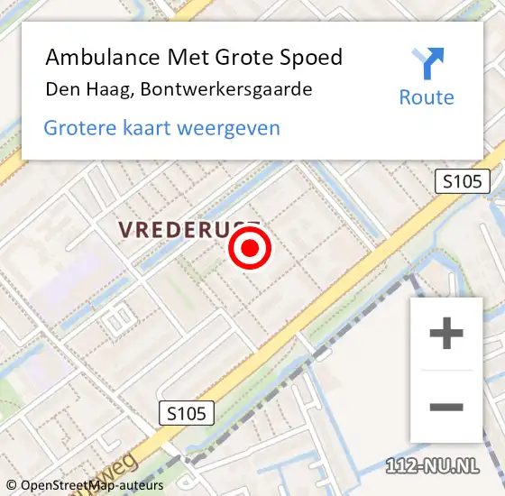 Locatie op kaart van de 112 melding: Ambulance Met Grote Spoed Naar Den Haag, Bontwerkersgaarde op 14 oktober 2021 19:25