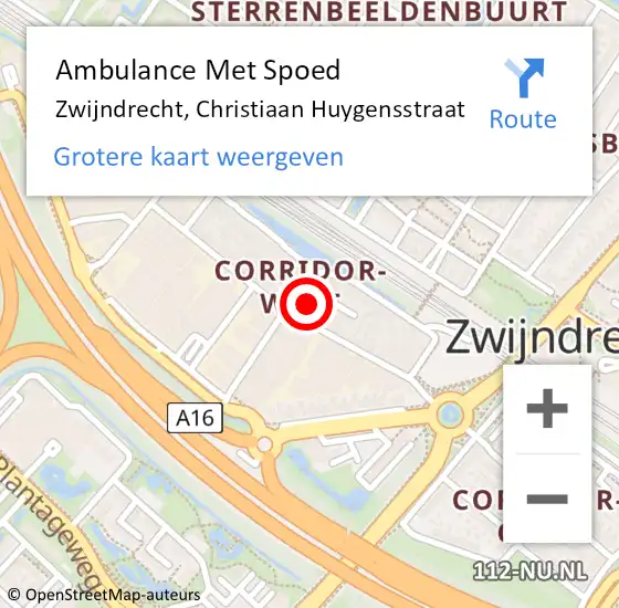 Locatie op kaart van de 112 melding: Ambulance Met Spoed Naar Zwijndrecht, Christiaan Huygensstraat op 14 oktober 2021 19:42
