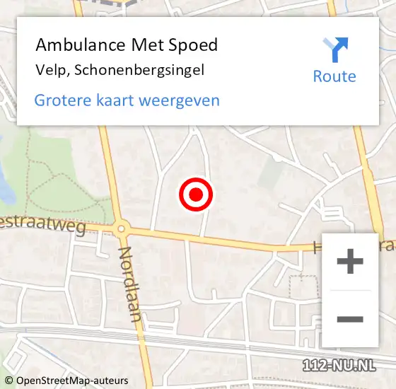 Locatie op kaart van de 112 melding: Ambulance Met Spoed Naar Velp, Schonenbergsingel op 15 oktober 2021 07:49