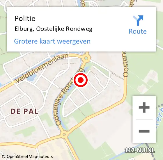 Locatie op kaart van de 112 melding: Politie Elburg, Oostelijke Rondweg op 15 oktober 2021 07:51