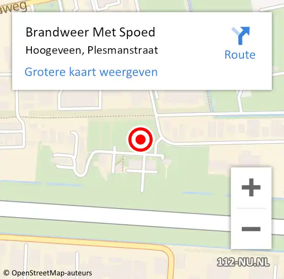 Locatie op kaart van de 112 melding: Brandweer Met Spoed Naar Hoogeveen, Plesmanstraat op 15 oktober 2021 11:02