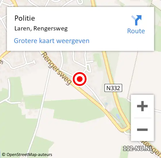 Locatie op kaart van de 112 melding: Politie Laren, Rengersweg op 15 oktober 2021 11:20