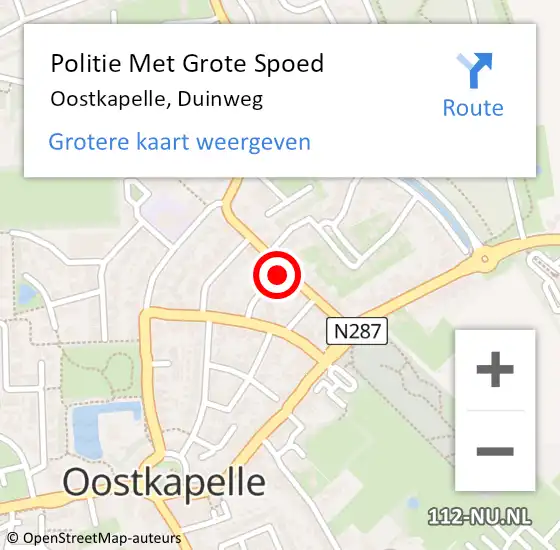Locatie op kaart van de 112 melding: Politie Met Grote Spoed Naar Oostkapelle, Duinweg op 15 oktober 2021 11:35