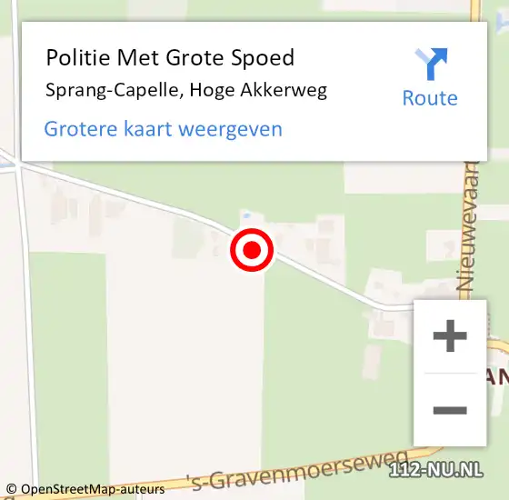 Locatie op kaart van de 112 melding: Politie Met Grote Spoed Naar Sprang-Capelle, Hoge Akkerweg op 15 oktober 2021 12:40
