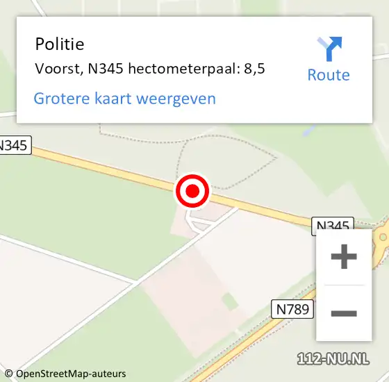 Locatie op kaart van de 112 melding: Politie Voorst, N345 hectometerpaal: 8,5 op 15 oktober 2021 12:46