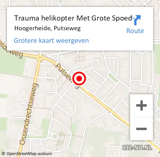 Locatie op kaart van de 112 melding: Trauma helikopter Met Grote Spoed Naar Hoogerheide, Putseweg op 15 oktober 2021 15:44