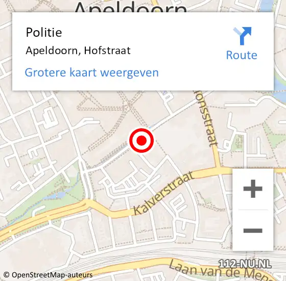 Locatie op kaart van de 112 melding: Politie Apeldoorn, Hofstraat op 15 oktober 2021 16:23